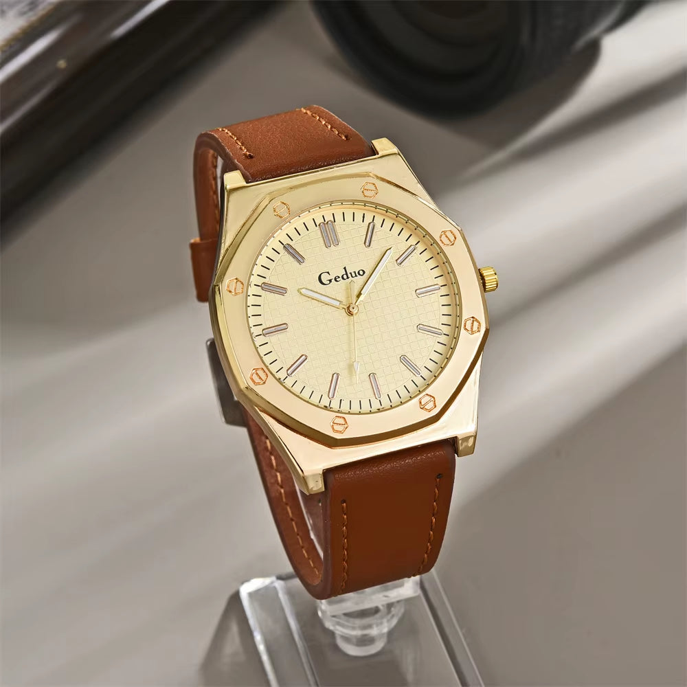 Leather Strap Men Quartz Watch Best Selling 2024 New Arrival Fashion Big Dial Men'S Wristwatch