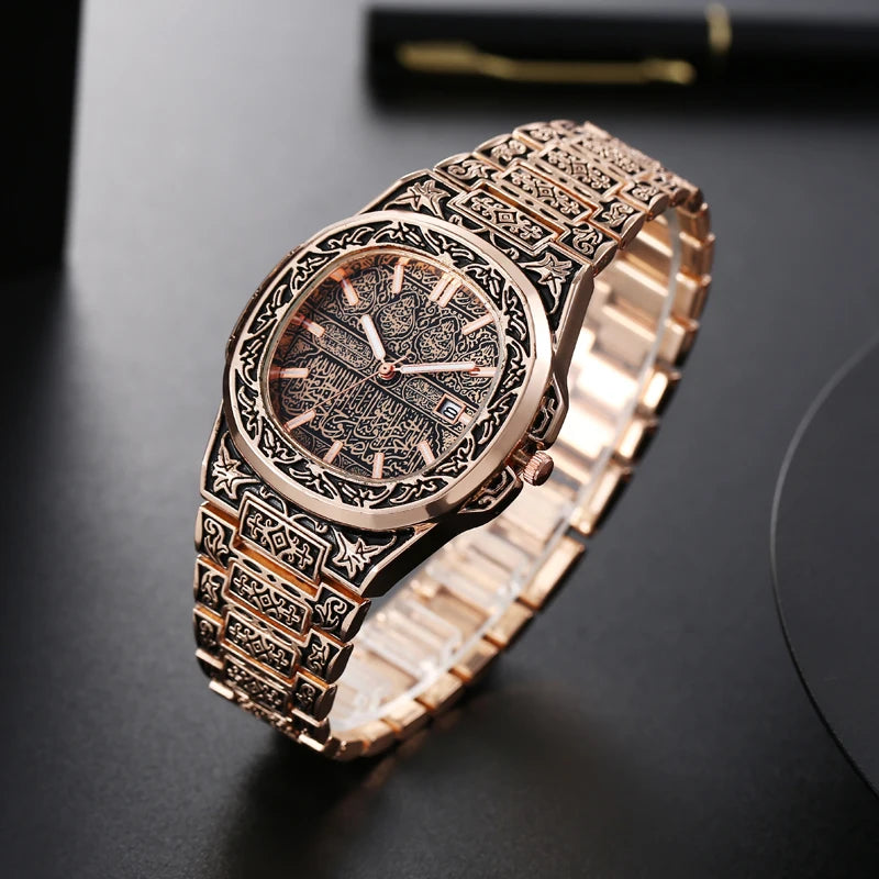 Fashion Luxury Brand Vintage Men Quartz Watches Flower Pattern Carving Wristwatch Erkek Kol Saati Męski Zegarek Часы ساعة يد