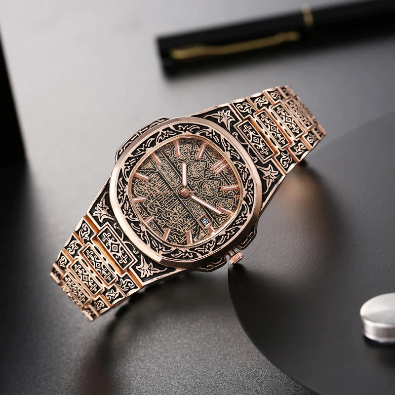 Fashion Luxury Brand Vintage Men Quartz Watches Flower Pattern Carving Wristwatch Erkek Kol Saati Męski Zegarek Часы ساعة يد