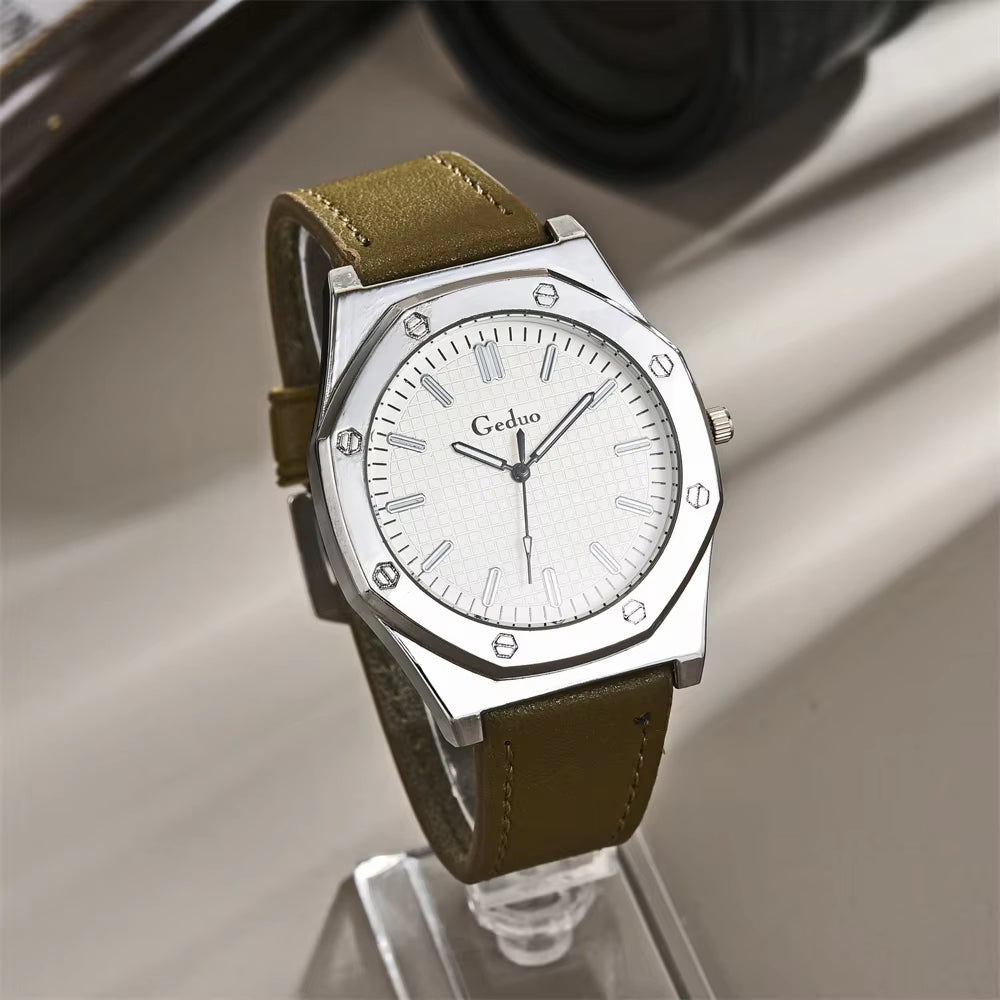 Leather Strap Men Quartz Watch Best Selling 2024 New Arrival Fashion Big Dial Men'S Wristwatch