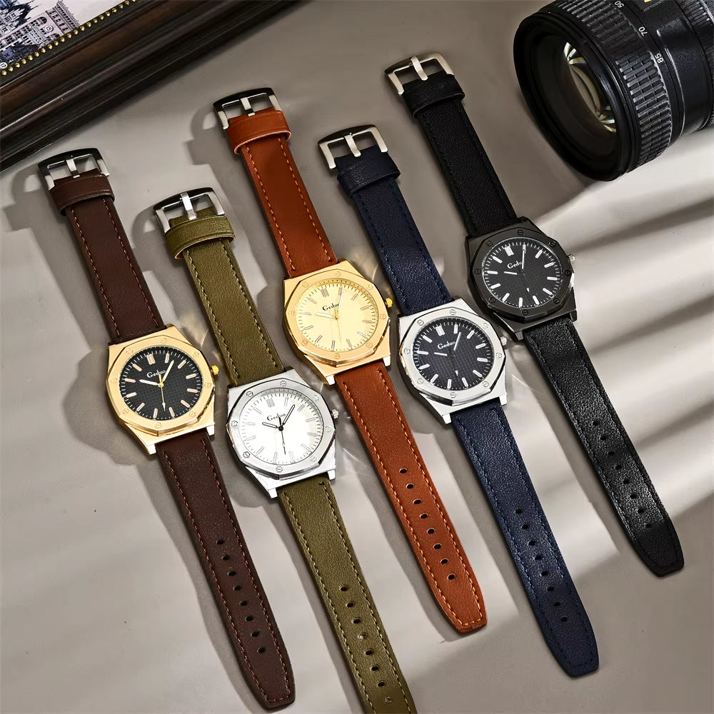 Leather Strap Men Quartz Watch Best Selling 2024 New Arrival Fashion Big Dial Men'S Wristwatch