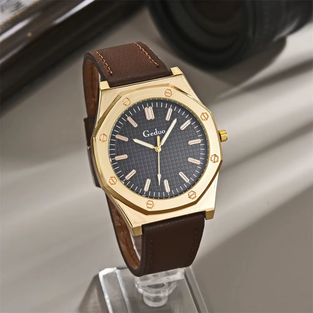 Leather Strap Men Quartz Watch Best Selling 2024 New Arrival Fashion Big Dial Men'S Wristwatch